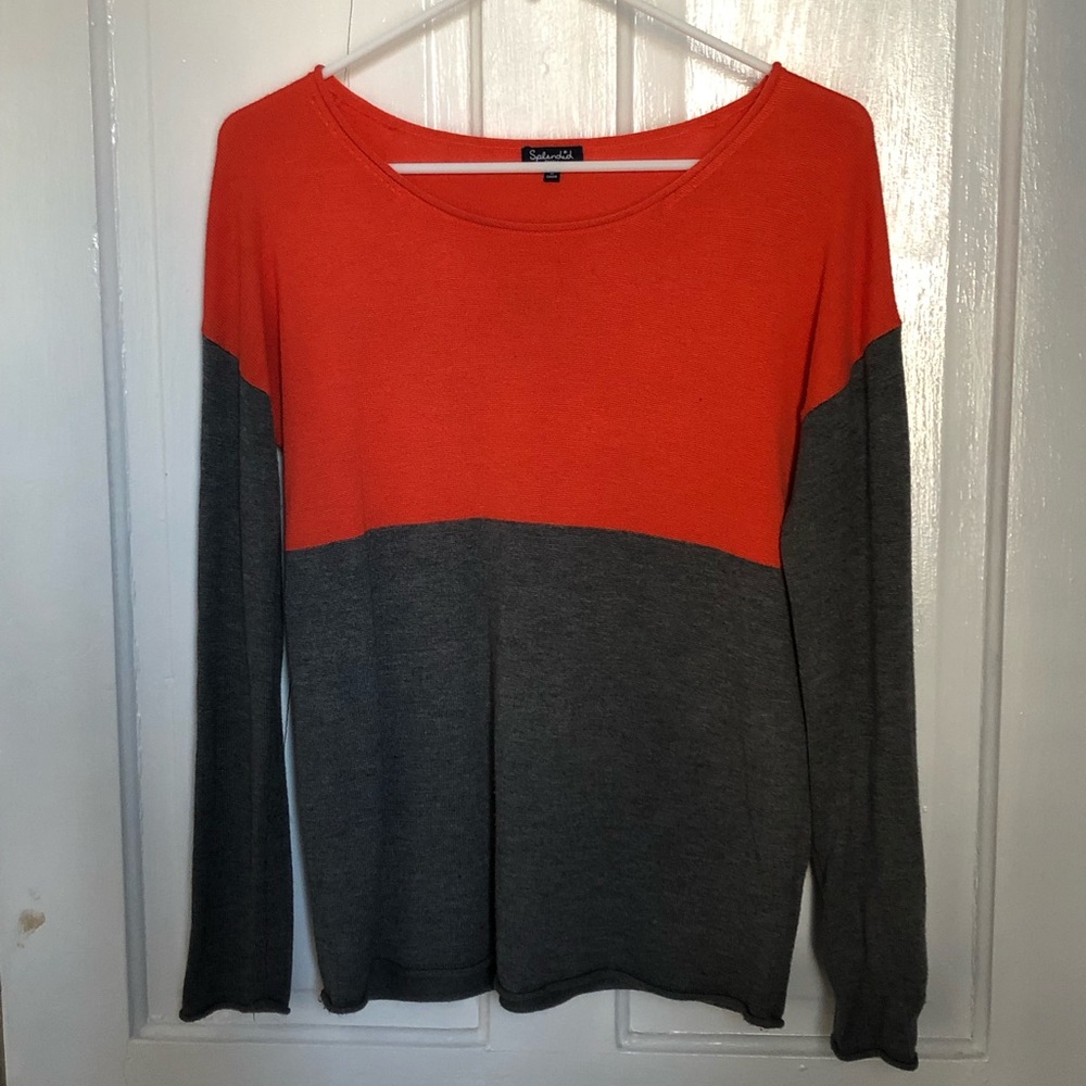 Splendid Color Block Sweater ORANGE/ GREY